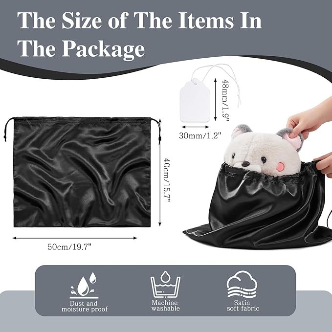 Ersmak 6 Pack Dust Bags for Handbags - Black Silk Dust Cover Bag for Purses Shoes - Satin Drawstring Dustproof Bags for Travel Storage - 19.7 x 15.7 In