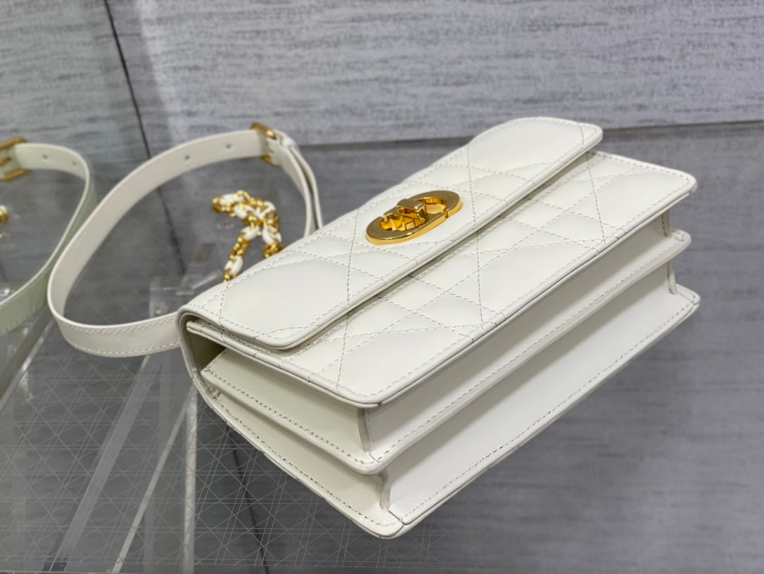 Dior Miss Caro White Macrocannage Lambskin Bag - 19 x 13 x 5.5 cm