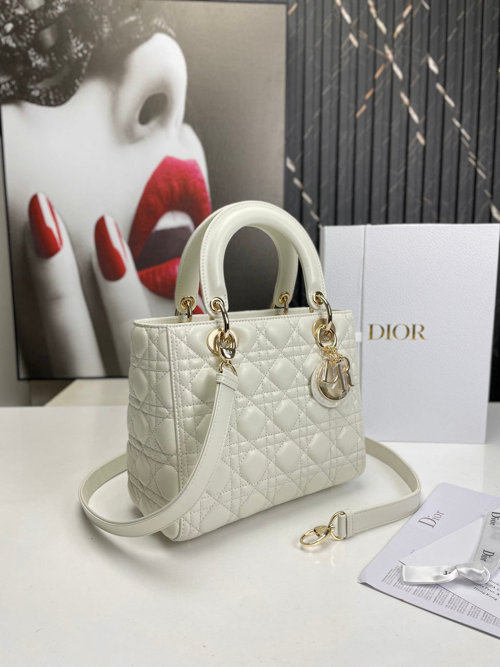 Dior Lady Medium White Bag 24cm