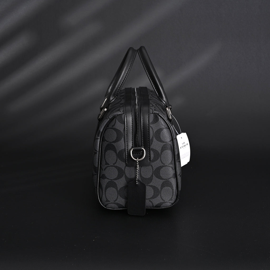Coach Signature Duffel Bag – Black Monogram Canvas with Leather Trim