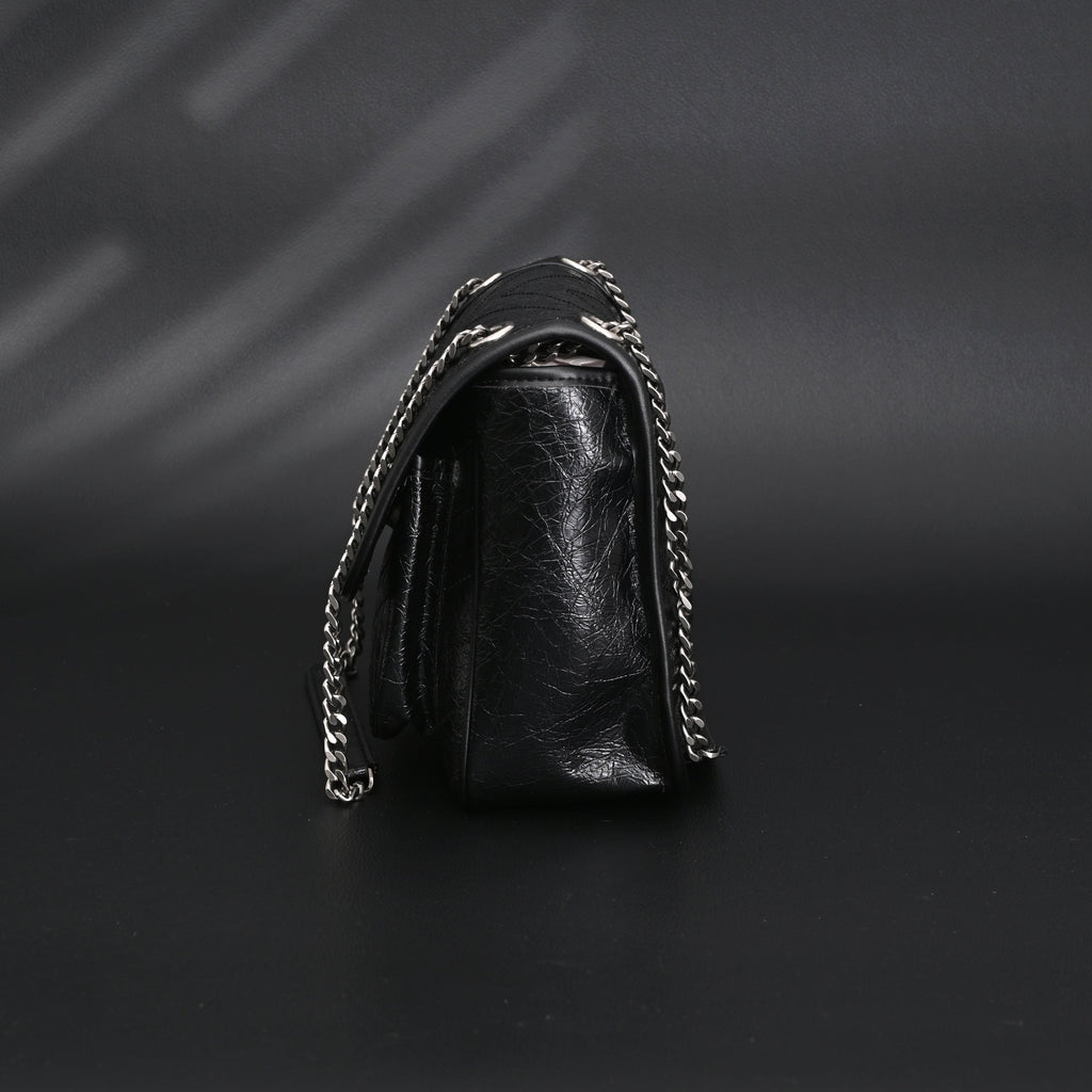 Saint Laurent Niki Medium Black Crinkled Leather Shoulder Bag