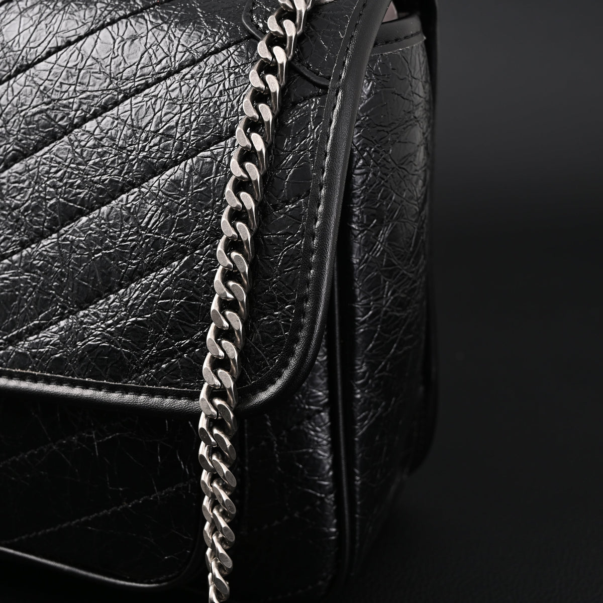 Saint Laurent Niki Medium Black Crinkled Leather Shoulder Bag