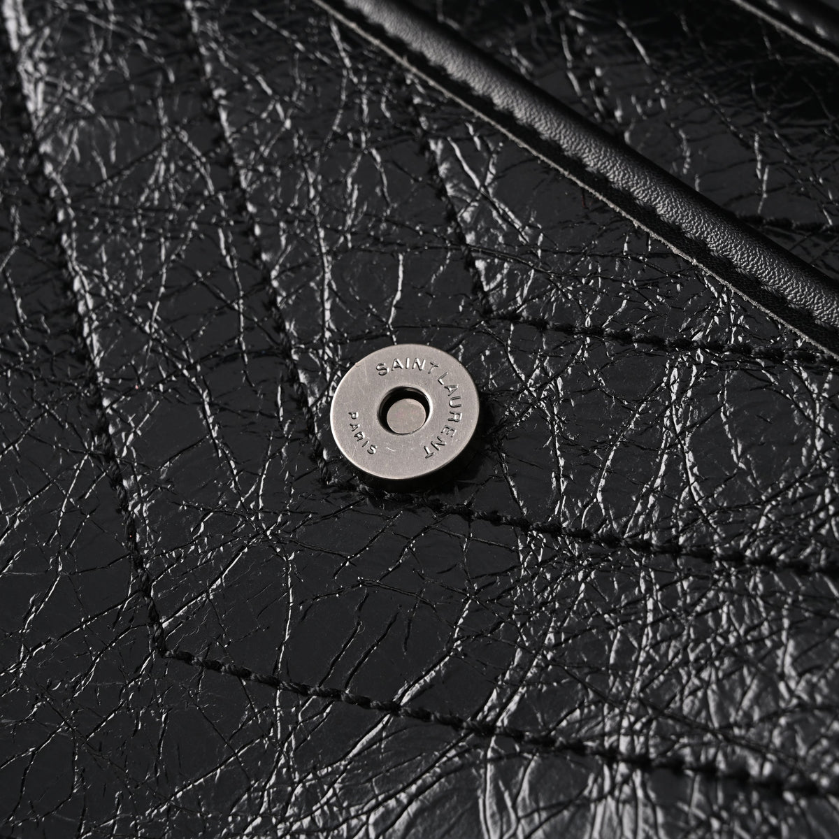 Saint Laurent Niki Medium Black Crinkled Leather Shoulder Bag