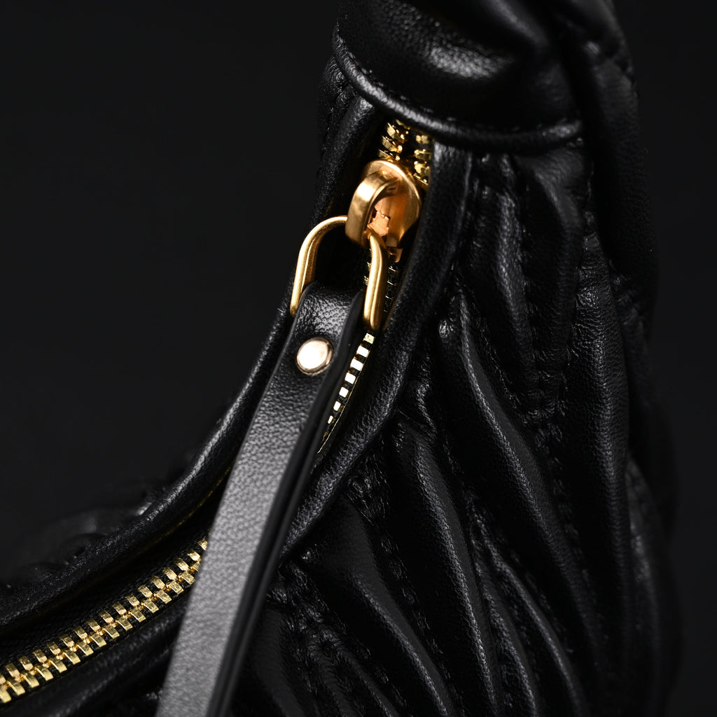 Miu Miu Matelassé Leather Hobo Bag – Black with Gold Hardware