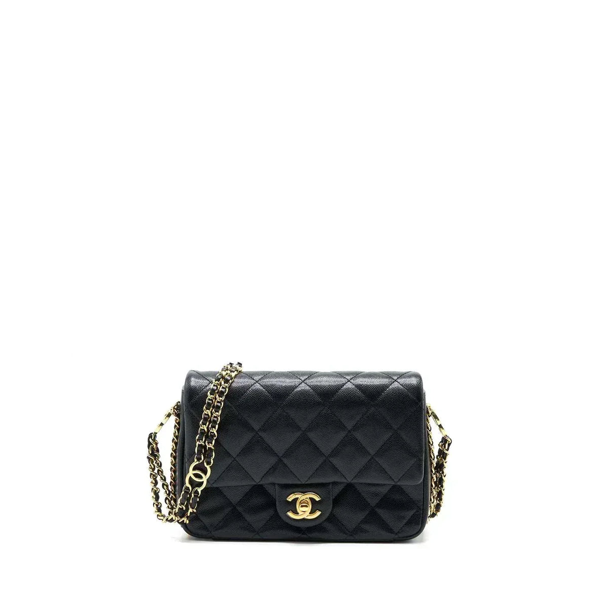 Chanel 23c Mini Flap Bag Chain Grained Calfskin Black